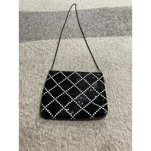 VTG Jotta Womens Mesh Metal Shoulder Evening Bag Black White Purse 1980s Fancy